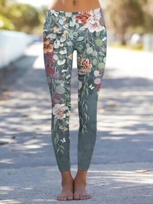 Vintage Casual High Waist Floral Full Length Leggings - Image 5