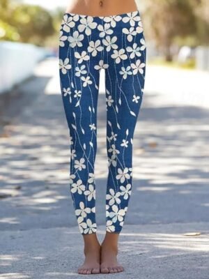 Vintage Casual High Waist Floral Full Length Leggings - Image 6