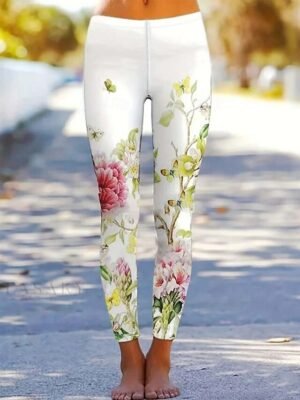 Vintage Casual High Waist Floral Full Length Leggings - Image 7