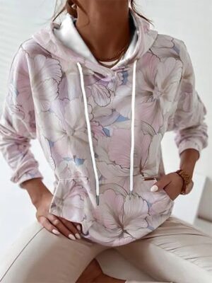 Vintage Casual Loose Floral Drawstring Long Sleeve Hoodie - Image 10