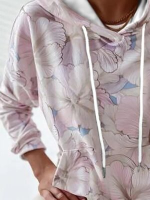 Vintage Casual Loose Floral Drawstring Long Sleeve Hoodie - Image 12