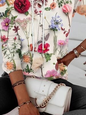 Vintage Casual Loose Floral Drawstring Long Sleeve Hoodie - Image 2