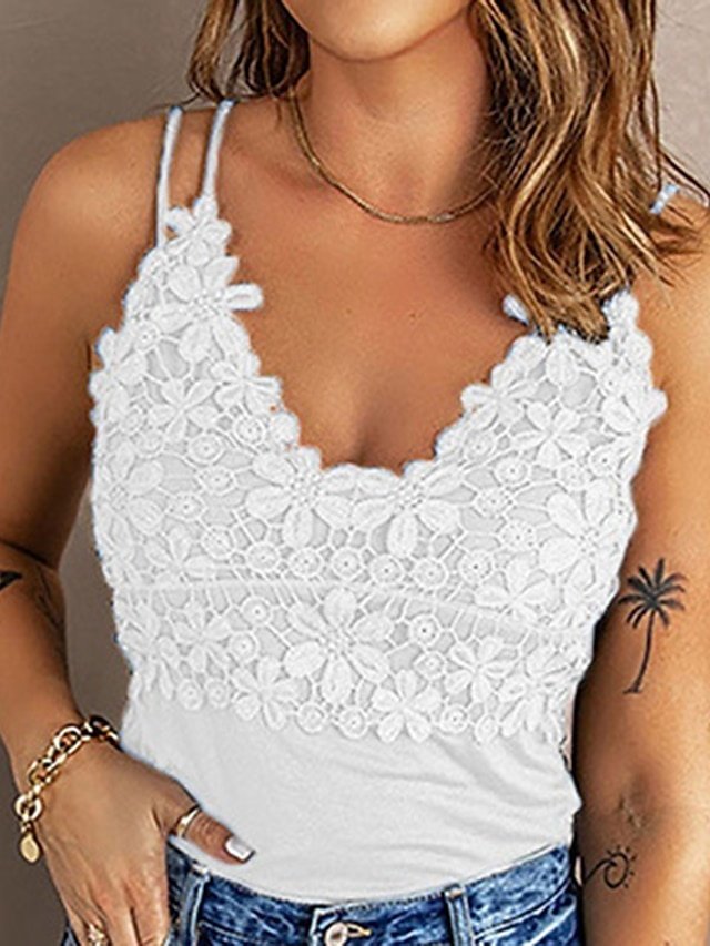 Vintage Casual Loose Floral V Neck Sleeveless Regular Camisole - Image 1