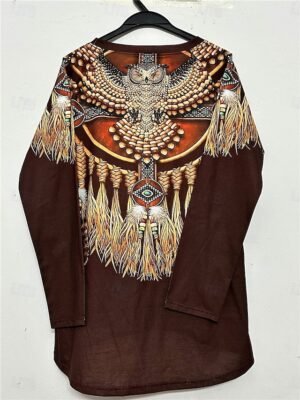 Vintage Casual Print V Neck Long Sleeve Regular Top - Image 12