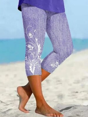 Vintage Elastic 3D Print High Waist Calf-Length Leggings - Image 10