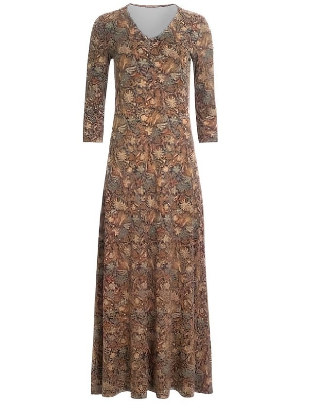 Vintage Ethnic Floral V Neck Long Sleeve Maxi Dress - Image 1