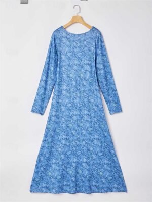 Vintage Ethnic Floral V Neck Long Sleeve Maxi Dress - Image 5