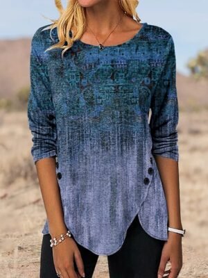 Vintage Ethnic Graphic Round Neck Long Sleeve Tunic Top - Image 4