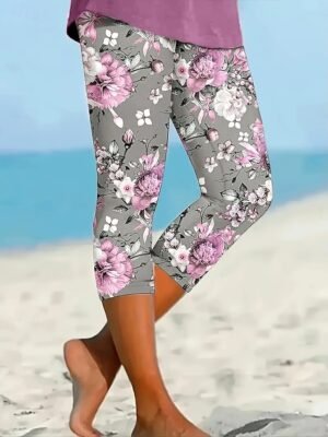 Vintage Ethnic High Waist Floral Calf-Length Leggings - Image 1