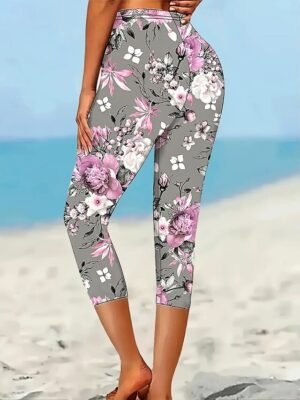 Vintage Ethnic High Waist Floral Calf-Length Leggings - Image 3