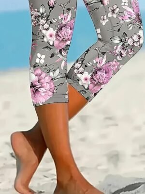 Vintage Ethnic High Waist Floral Calf-Length Leggings - Image 4