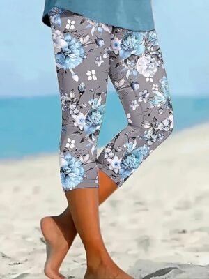 Vintage Ethnic High Waist Floral Calf-Length Leggings - Image 5