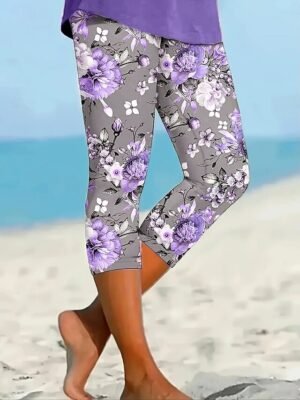 Vintage Ethnic High Waist Floral Calf-Length Leggings - Image 6