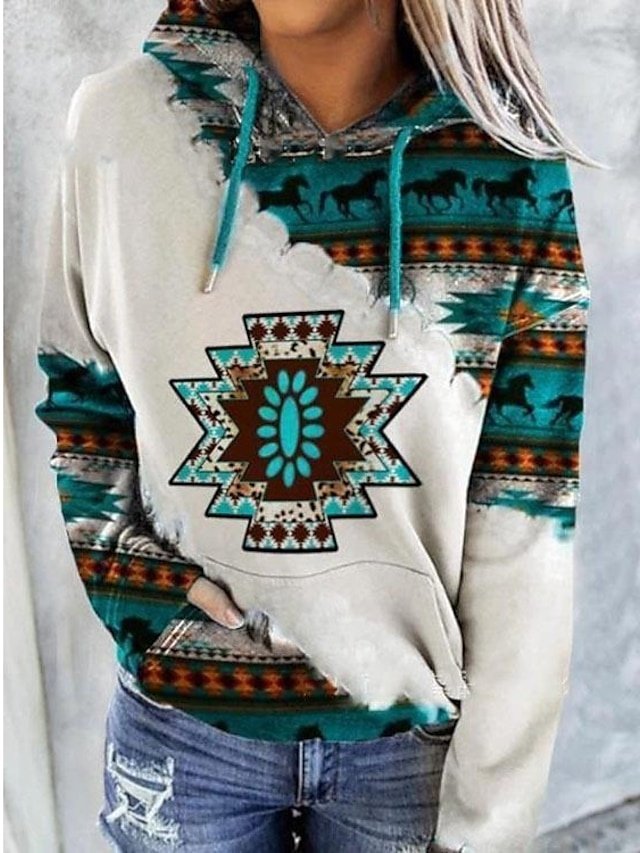 Vintage Ethnic Loose Geometric Hoodie Long Sleeve Top - Image 2