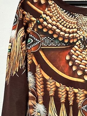 Vintage Ethnic Regular Crew Neck Long Sleeve Tee - Image 2