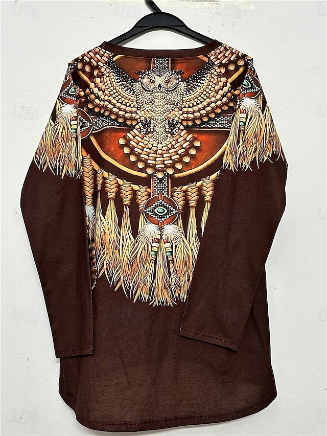 Vintage Ethnic Regular Crew Neck Long Sleeve Tee - Image 4