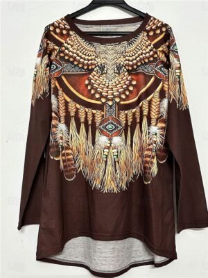 Vintage Ethnic Regular Crew Neck Long Sleeve Tee - Image 5