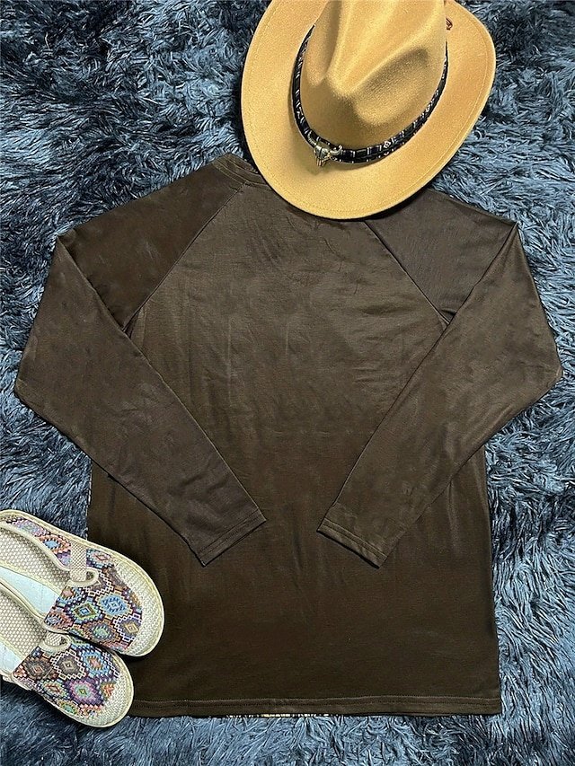 Vintage Ethnic Regular Crew Neck Long Sleeve Tee - Image 9