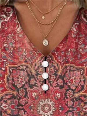 Vintage Ethnic Regular Floral V Neck 3/4 Sleeve Henley Shirt - Image 10