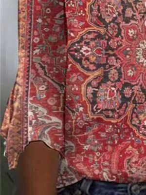 Vintage Ethnic Regular Floral V Neck 3/4 Sleeve Henley Shirt - Image 11