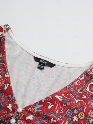 Vintage Ethnic Regular Floral V Neck 3/4 Sleeve Henley Shirt - Image 4