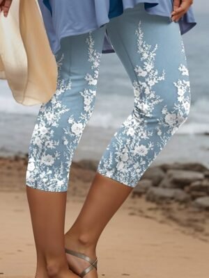 Vintage Fashion High Waist Floral 3D Print Capri Leggings - Image 1