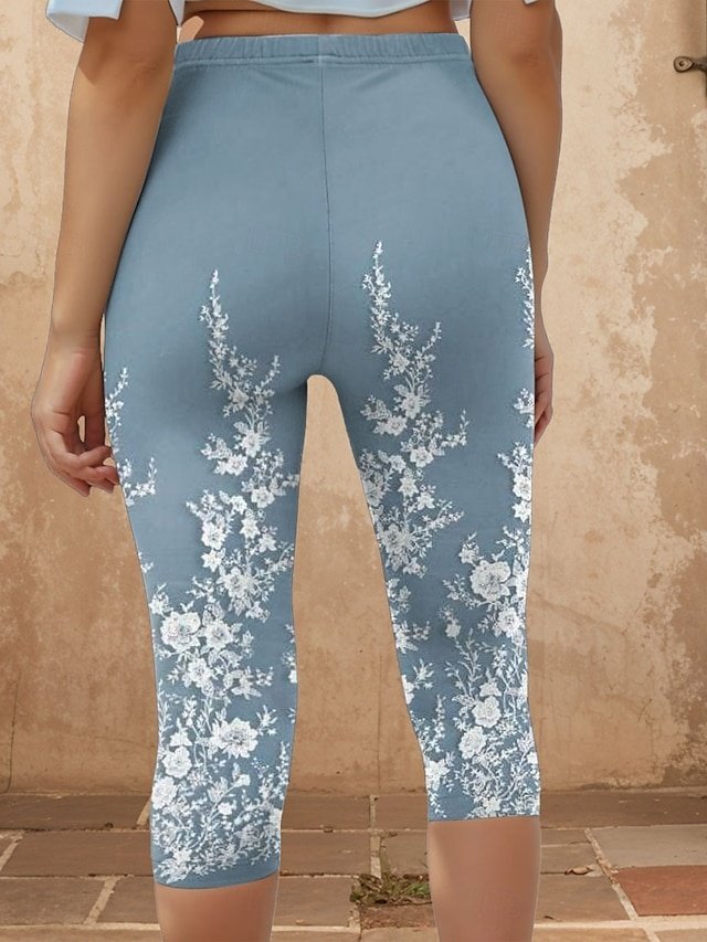 Vintage Fashion High Waist Floral 3D Print Capri Leggings - Image 2