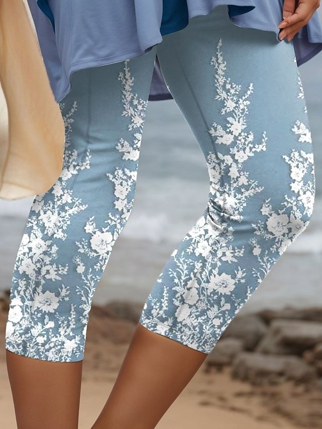 Vintage Fashion High Waist Floral 3D Print Capri Leggings - Image 3