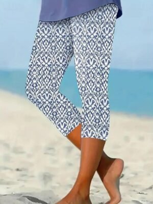 Vintage Fashion Mid Waist Floral Capri Leggings - Image 10