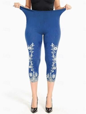 Vintage Fashion Mid Waist Floral Capri Leggings - Image 14