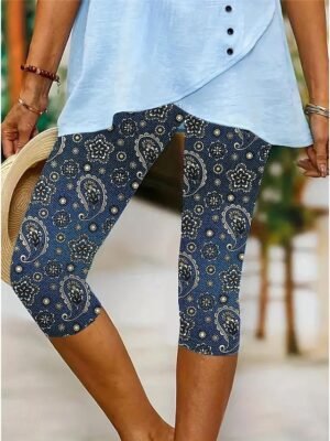 Vintage Fashion Mid Waist Floral Capri Leggings - Image 20