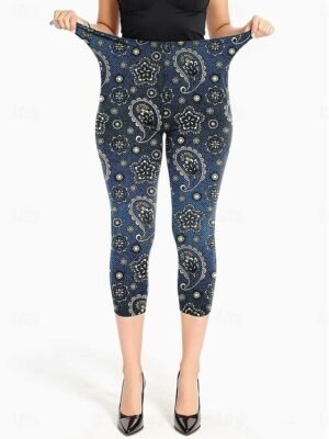 Vintage Fashion Mid Waist Floral Capri Leggings - Image 22
