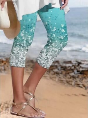 Vintage Fashion Mid Waist Floral Capri Leggings - Image 8