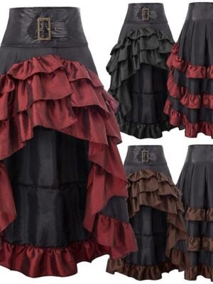 Vintage Gothic Asymmetric Ruffle Maxi Skirt - Image 3