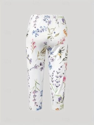 Vintage High Elasticity Floral Mid Waist Calf-Length Capri Leggings - Image 28