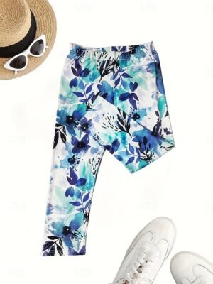 Vintage High Elasticity Floral Mid Waist Calf-Length Capri Leggings - Image 31