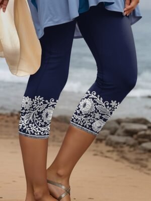 Vintage High Waist 3D Print High Elasticity Calf-Length Leggings - Image 1