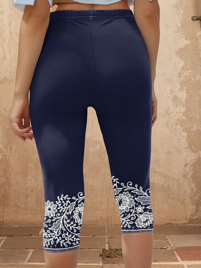 Vintage High Waist 3D Print High Elasticity Calf-Length Leggings - Image 2