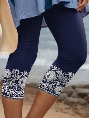 Vintage High Waist 3D Print High Elasticity Calf-Length Leggings - Image 3