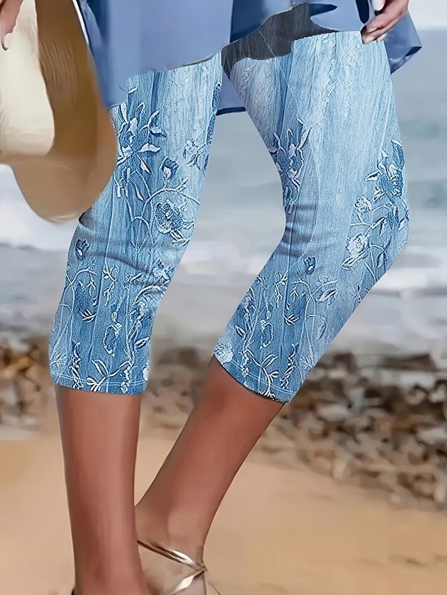 Vintage High Waist Floral 3D Print Capri Leggings - Image 1