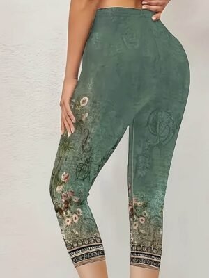Vintage High Waist Floral Graphic Elastic Calf-Length Leggings - Image 12