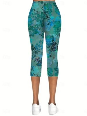 Vintage High Waist Floral Graphic Elastic Calf-Length Leggings - Image 2