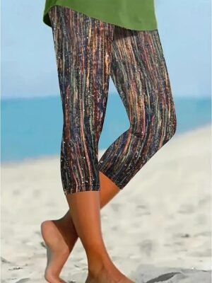 Vintage High Waist Floral Graphic Elastic Calf-Length Leggings - Image 7