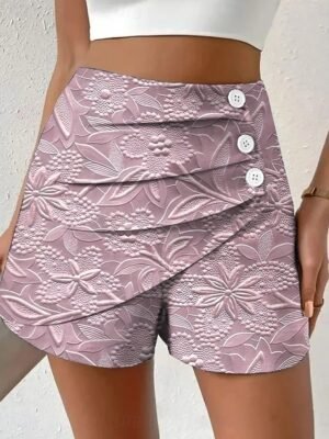 Vintage High Waist Floral Pleated Chinos Shorts - Image 16