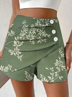 Vintage High Waist Floral Pleated Chinos Shorts - Image 18