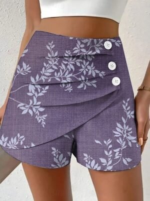 Vintage High Waist Floral Pleated Chinos Shorts - Image 19
