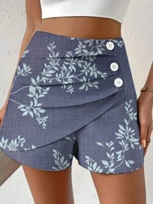 Vintage High Waist Floral Pleated Chinos Shorts - Image 20