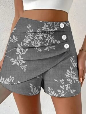 Vintage High Waist Floral Pleated Chinos Shorts - Image 21