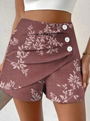 Vintage High Waist Floral Pleated Chinos Shorts - Image 22