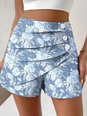 Vintage High Waist Floral Pleated Chinos Shorts - Image 23